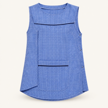 Poncho docente cuadrillé azul y blanco con broches